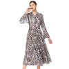 D037 Women Paisley print long sleeves sunburst pleated midi day dress