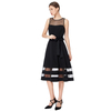 D031 Women solid sleeveless swiss dot tulle-panel flared midi party dress