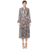 D037 Women Paisley print long sleeves sunburst pleated midi day dress