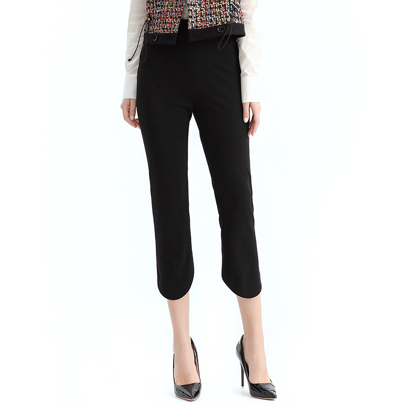 P185 Solid stretch slim-fit three-quarter length smart casual pants