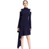 D008 Women Solid long sleeve cut out asymmetric hem mini party dress