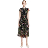 D009 Women All-over floral embroidered tulle cap sleeves midi party dress
