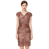 D019 Women Animal print V neck cap sleeves fitted mini day dress