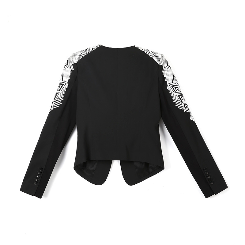 H027 Women ethnic embroidered long sleeve tailored short blazer