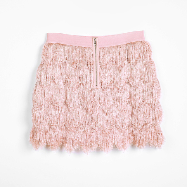 D165 Women Multi layers fringes mini party skirt