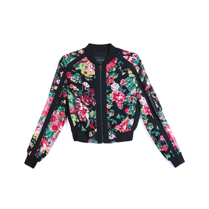 8000 Women Flower print combo solid crepe smart casual short bomber jacket