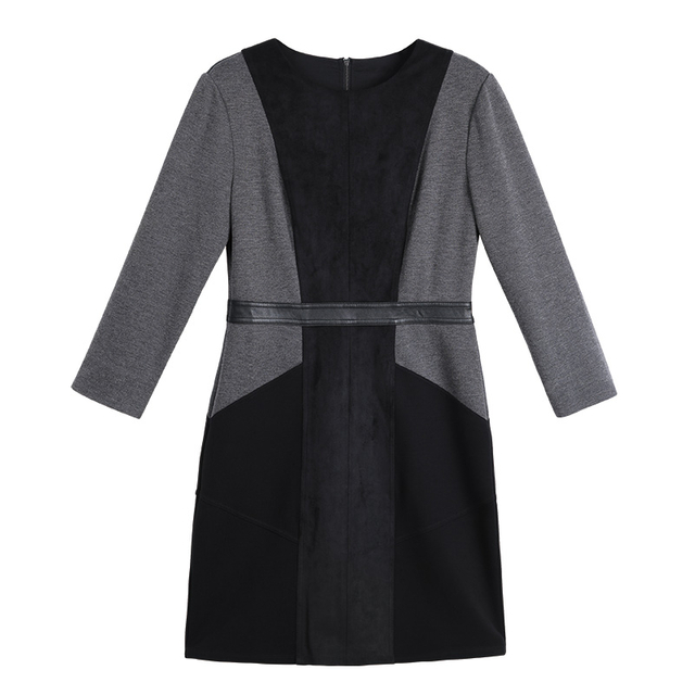 1G70 Women Heather knit faux suede color-block paneled smart casual short dress