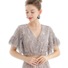 T064-2 Women floral lace V neck flutter sleeve elasticated hem cropped blouse