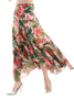 S069-2 Women Floral print panelled asymmetric pleated ruffle long flare skirt