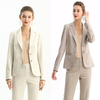 J130 Women Faux suede notch collar long sleeves tailored-cut single-breasted blazer