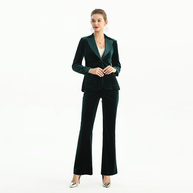 J146 Women Velvet combo satin notched lapel long sleeves tailored-cut single-breasted blazer