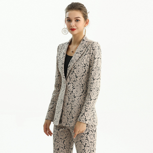 J156 Women Floral lace bonded fabric notched lapel tailored-cut single-breasted blazer