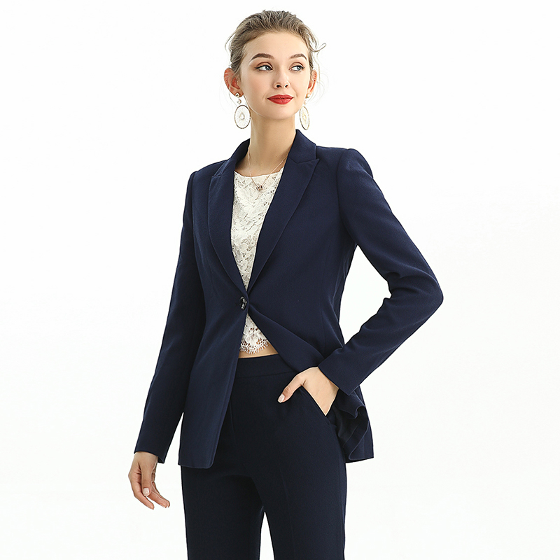 J155-8 Women Polyester crepe long sleeves notched lapel tailored-cut single-breasted blazer