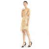 S075-1 Women 2-tone eyelet lace asymmetric scallop hem midi party skirt