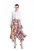 S068-5 Women Vintage print asymmetric panelled long flare handkerchief skirt