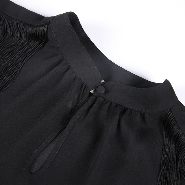 F631 Women Solid chiffon fringed shoulder epaulettes sleeveless blouse