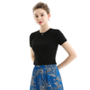 T059 Woman Solid cotton knit short sleeves casual cropped tee shirt