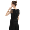 T054 Women Silk organza crystal embellished V neck cap sleeve sheer evening tops