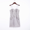 Y964 Women Floral lace round neck sequin motif fitted mini evening dress