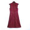2J98 Women Solid lace band collar sleeveless bodycon midi dress