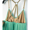9D51 Women Solid gauze V-neck backless strappy pleated mini dress