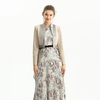 C134 Women Faux suede and satin combo zipper-waisted mid length coat