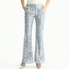 P164-3 Women Sequin embellished floral lace mid-rise boot-cut tailored evening trousers