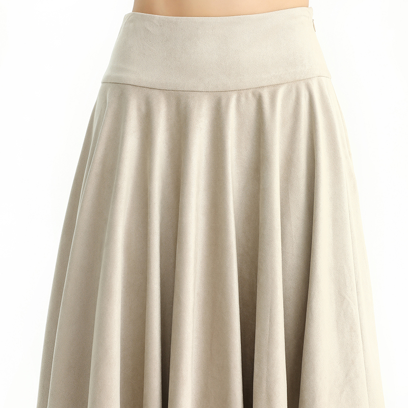 S145-1 Women Faux suede wide waistband full circle high low asymmetric flare skirt