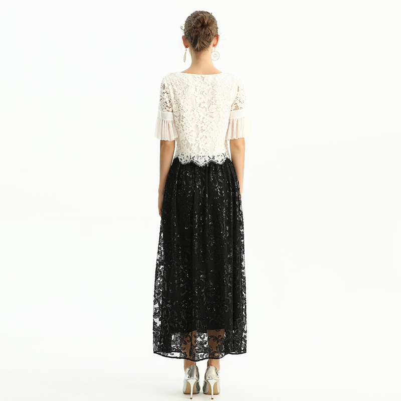S127 Women Sequin embellishment and beading flare long evening skirt