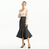 S168-2 Women Metallic jacquard trumpet ruffle hem mermaid midi skirt
