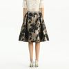 S137-1 Women Metallic floral jacquard inverted pleat A-line midi skirt