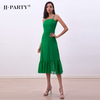 D261-1 Women Solid chiffon strappy tiered ruffle flared midi party dress