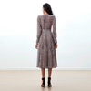 D262 Women Leopard print chiffon long puff sleeves wrap design pleated midi dress