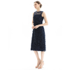 D117 Women 3D flower embroidered tulle sleeveless straight-cut party midi dress 