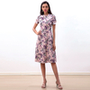 D222 Women Paisley print rolled collar A-line day dress