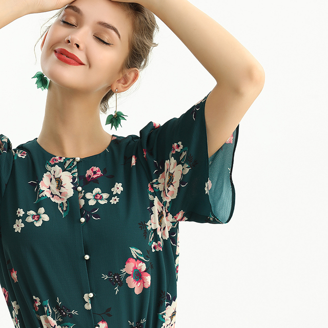 R160 Women Floral print short puff sleeves jumpsuit 