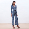 R171-2 Women Animal print long sleeves flare leg jumpsuit 