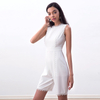 R231 Women Solid round neck lace trimmed romper