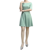 D413 Women Solid short sleeve boat neck flared mini dress