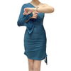 D406 Women Solid one-shoulder long sleeve ruched stretch-jersey bodycon mini dress