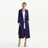 C096-1 Women Heavy satin long sleeves notched collar long wrap coat