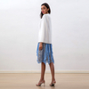 J188 Women Polyester crepe V-neck sleeveless tailored cape jacket