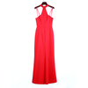 8N67 Women Solid strapless halter back maxi evening dress