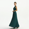 D201 Solid CDC Single Shoulder Sunburst Pleated Maxi Evening Dress