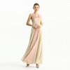 D209 Color Block Metallic Chiffon Pleated Maxi Evening Dress