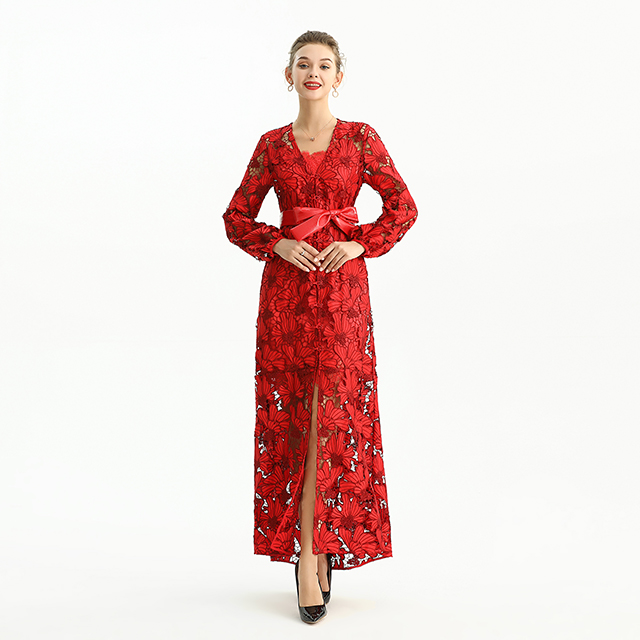 C165-1 Cut Out Embroidery Maxi Evening Dress