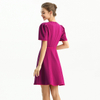 D094 Solid Short Puffy Sleeve Mini Day Dress