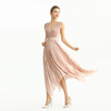 D205 Metallic Chiffon Sunburst Pleated Midi Evening Dress