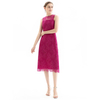 D098-5 Women Floral eyelash lace sleeveless straight-cut party midi dress 