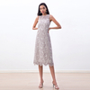 D098-3 Women Two-tone floral eyelash lace sleeveless straight-cut day and party midi dress